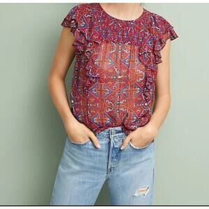 Meadow Rue Flutter-Sleeve Popover Blouse • Size 10 • Sheer Boho Chic